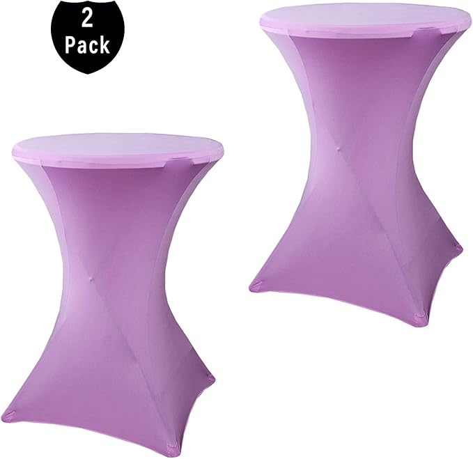 2 Pack 32x43 Inch Lavender Cocktail Tablecloth Spandex Round Fitted Table Cover for Wedding Banquet Event Party