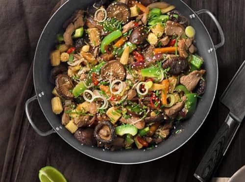Heavy Carbon Steel Wok - Hand-Hammered Round Bottom Stir-Fry Pan, 50cm