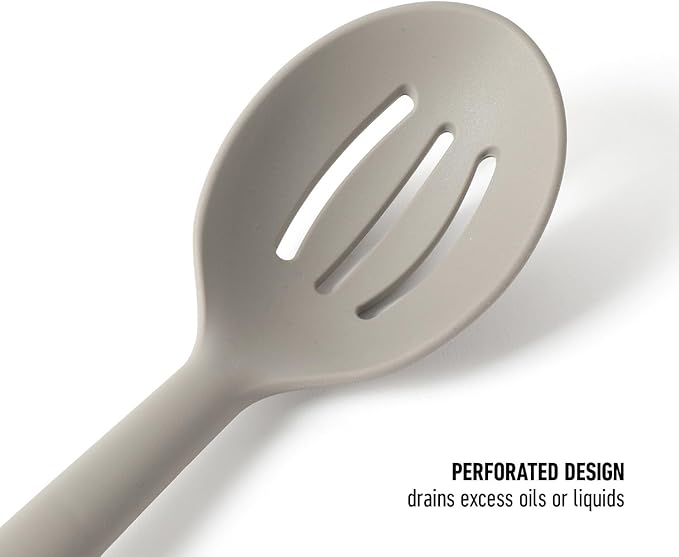 Calphalon Prime Stainless Steel Slotted Kitchen Spoon/Skimmer W/Taupe Silicone Head