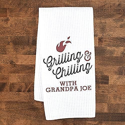 Personalized Grilling & Chilling Towel | Custom Waffle Weave Dish Towel | Personalized Kitchen Towel | Men Grilling Gift | Wedding Gift | Personalized Dish Towel | Barbecue Gift | Mens Kitchen Gift