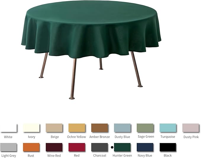 maxmill Round Textured Tablecloth Spill-Proof Wrinkle Free Soft Jacquard Table Cloth for Circular Table Cover, for Dining Room Buffet Banquet Parties Holiday Dinner, 70 Inch Hunter Green