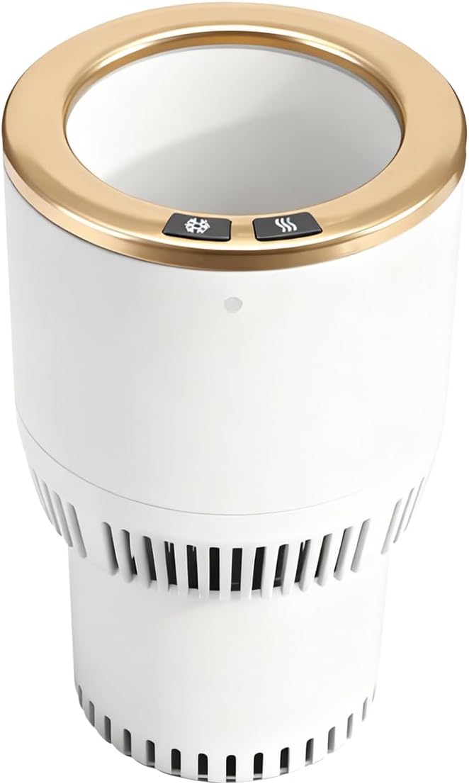 2-in-1 Car Cup Cooler Warmer Smart Temperature Control Travel Coffee Car Cup Holder, Smart Car Tumbler Holder Suitable for Coffee, Baby Bottles, Water, Tea, Drinks (White and Gold)
