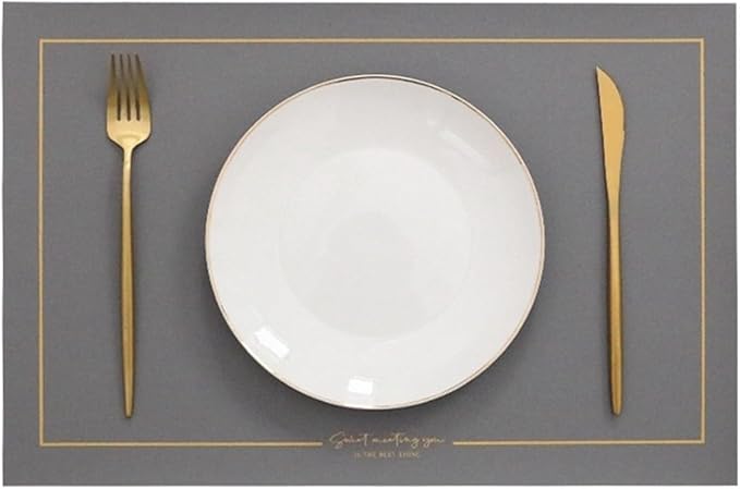 Leather PU Table Mats Set of 1/4/6 Heat Wipeable Waterproof Non-Slip Table Easy to Clean Modern Placemat(G Space Grey,45x30cm 6pcs)