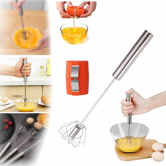 Stainless Steel Egg Whisk,2025 Upgrade Hand Push Whisk Blender with Egg Shell Opener, Versatile Milk Frother, Hand Push Mixer Stirrer for Blending, Beating & Stirring (1, Silver 10 inches)