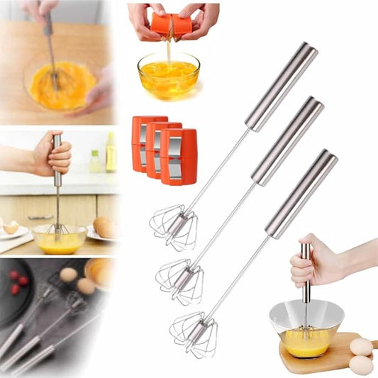 Stainless Steel Egg Whisk,2025 Upgrade Hand Push Whisk Blender with Egg Shell Opener, Versatile Milk Frother, Hand Push Mixer Stirrer for Blending, Beating & Stirring (3, Silver 14 inches)