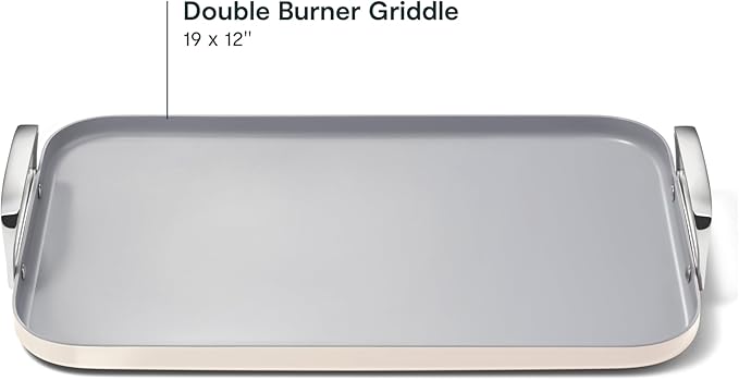 Caraway Double Burner Griddle - 19x12” Griddle Pan - Non-Stick Ceramic Coated - Non Toxic, PTFE & PFOA Free - Oven Safe & Compatible with All Stovetops - Cream