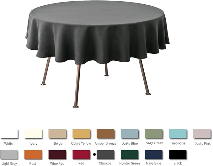 maxmill Round Textured Tablecloth Spill-Proof Wrinkle Free Soft Jacquard Table Cloth for Round Table Cover, for Dining Room Buffet Banquet Parties Holiday Dinner, 70 Inch Charcoal