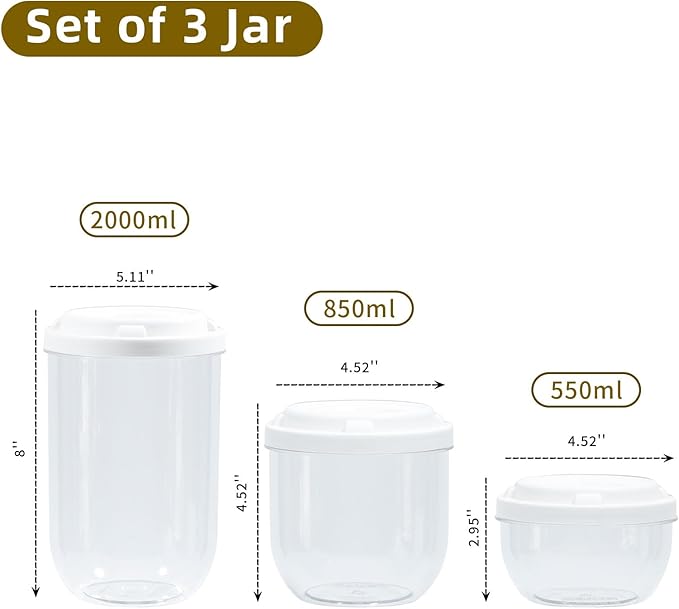 FABROK 3 Pack Candy Storage Organizer with Lid, Plastic Cookie Storage Jar for desk, Clear Plastic Container Canister for Laundry, Kitchen, Bathroom