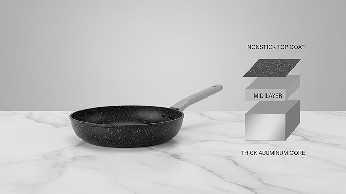 15-Piece Nonstick Cookware Set, Pots and Pans with Ceramic Coating, PFOA Free, Induction Ready with Stay-Cool Handles, Dishwasher Safe, Works with All Stovetops, Black/Grey Speckle