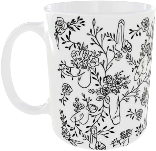 Floral Line Art Penis Mug | Funny Minimalist Adult Mug | Botanical Phallic Design | 11 oz & 15 oz Coffee Cup | Gift for Him or Her (11, Fluid Ounces)