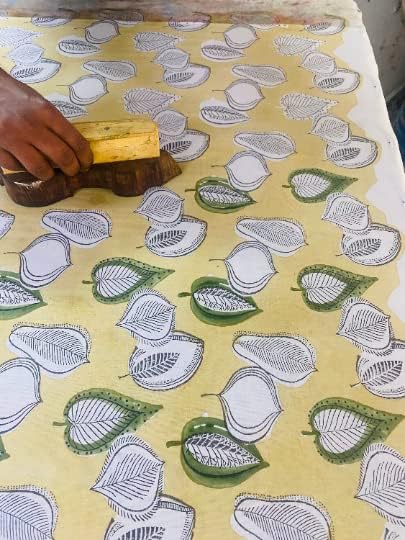 Ridhi Block Print Round Latte Yellow Reusable Tablecloth 100% Cotton 110" Inch Decorative Table Cover eveyday Dining, Home, Party, Wedding, Farmhouse Gift for Spring, Easter, Valentine
