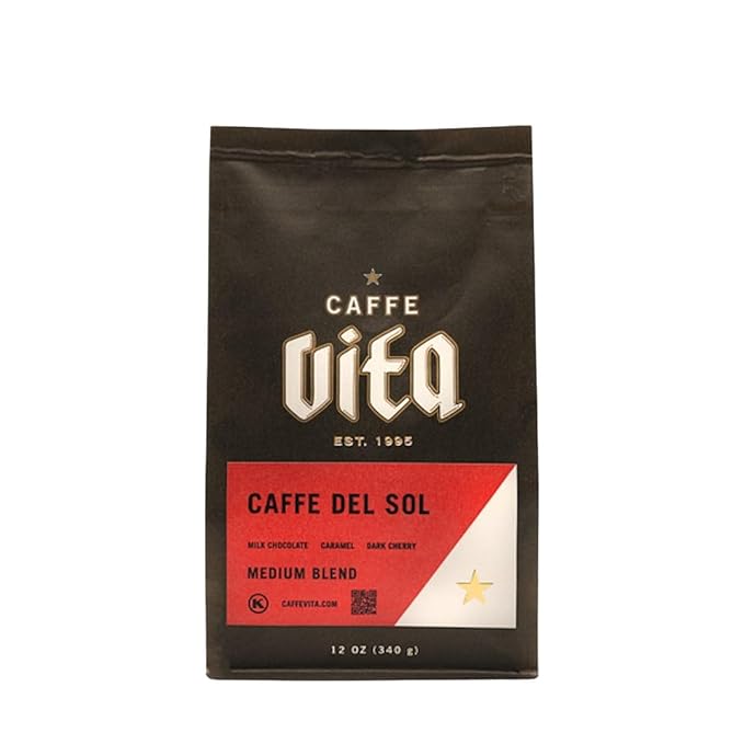 Caffe Del Sol Espresso - Roasted by Caffe Vita - Whole Bean Coffee - 12 Ounce Bag
