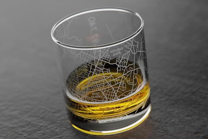 Well Told Engraved Austin Texas Map Rocks Glass, Old Fashioned Whiskey Glass (11 oz, Clear) Etched Whiskey Glass, Gifts For Whiskey Lovers