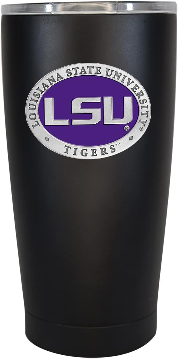 Heritage Pewter LSU 15 oz. Tumbler - Black | Durable Insulated Tumbler Cup for Cold & Hot Drinks | Thermal Travel Mug for Coffee | Intricately Crafted Metal Pewter Inlay
