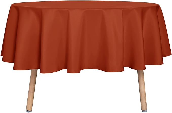 sancua Thanksging Round Tablecloth 70 Inch(Fits 20-58 Inch Tables) Burnt Orange - Water Resistant Spill Proof Washable Polyester Fall Table Cloth Decorative Fabric Table Cover for Dining Parties, Rust