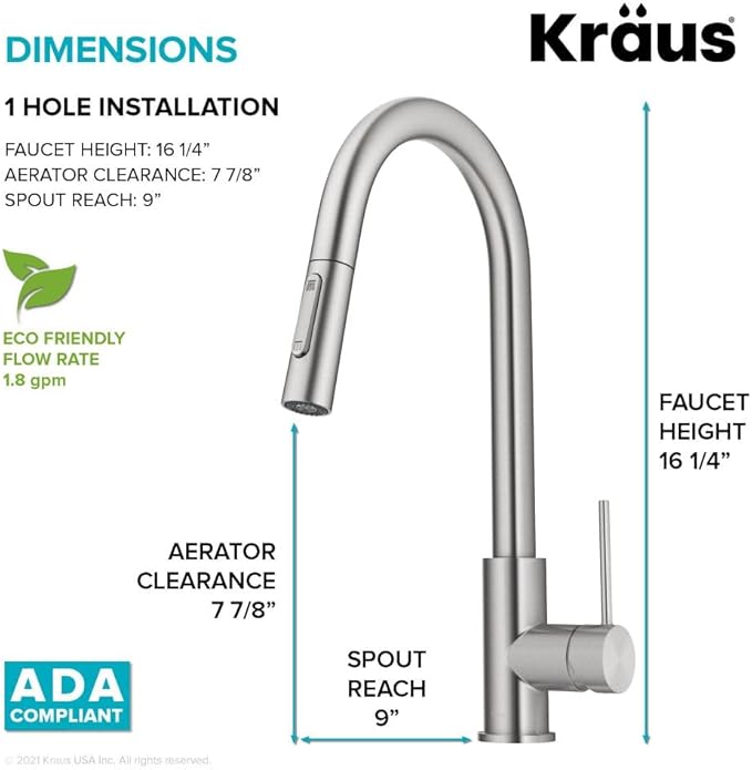 KRAUS Oletto Contemporary Pull-Down Single Handle Kitchen Faucet in Spot Free Stainless Steel, KPF-3104SFS