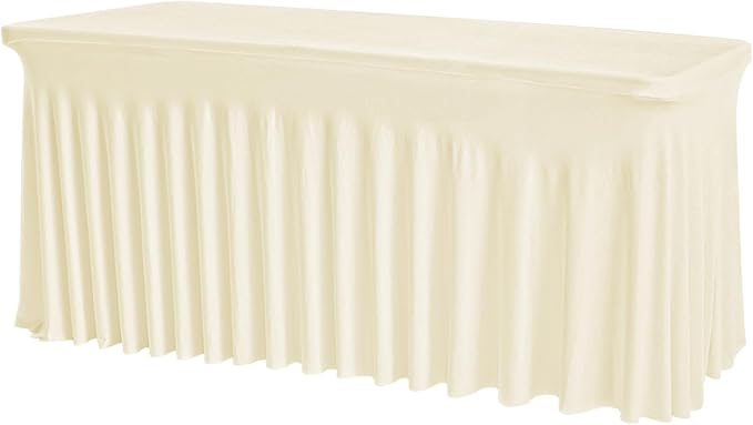 6FT Ivory Rectangular Tablecloth - Washable & Wrinkle-Free Stretch Fit with Table Skirt Design for 72 Inch Tables, Perfect for Wedding Parties Banquet – Ideal for Event Planner & Home Host
