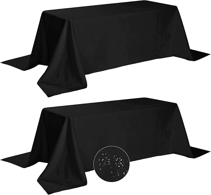 Fokitut 2 Pack Waterproof Rectangle Tablecloth, 90x132 Inch,Stain Resistant and Wrinkle Polyester Table Cloth, Fabric Table Cover for Kitchen Dining, Wedding, Party, Holiday Dinner-Black