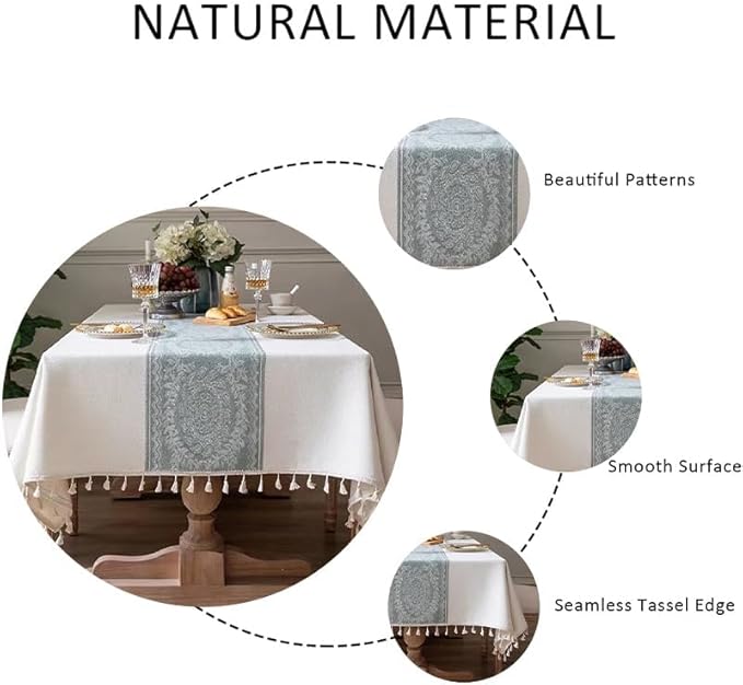 Pahajim Linen Tablecloth Rustic Rectangle Table Cloth Cotton Striped Tassels Tablecloths for Kitchen Dining Table Cover Square,55''x55'', 4 Seats