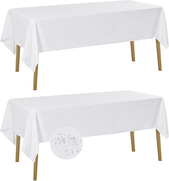 Fokitut 2 Pack Waterproof Rectangle Tablecloth, 60x120 Inch,Stain Resistant and Wrinkle Polyester Table Cloth, Fabric Table Cover for Kitchen Dining, Wedding, Party, Holiday Dinner-White