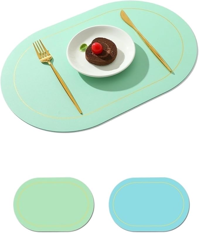Nordic Style Leather Western Table Mat PVC Oil-Proof Table Mat Hotel Home Dining Plate Mat Non-Slip Heat Insulation Pad(Light Green A)