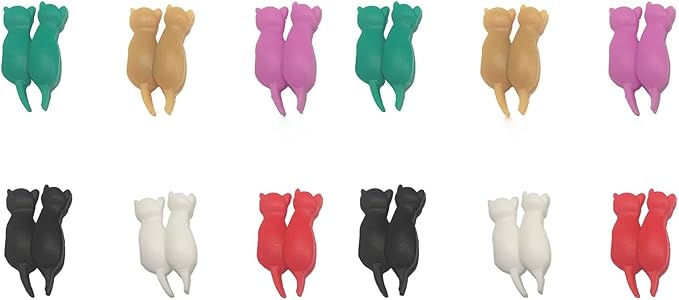 Wine Glass Charms 12pcs Silicone Kitten Shape Wine Charms for Stem Glasses Reusable Wine Glass Markers Drink Identifiers Tags for Galas, Anniversaries(B12PCS)