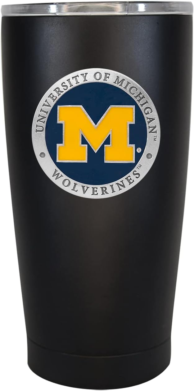 Heritage Pewter Michigan 15 oz. Tumbler - Black | Durable Insulated Tumbler Cup for Cold & Hot Drinks | Thermal Travel Mug for Coffee | Intricately Crafted Metal Pewter Inlay