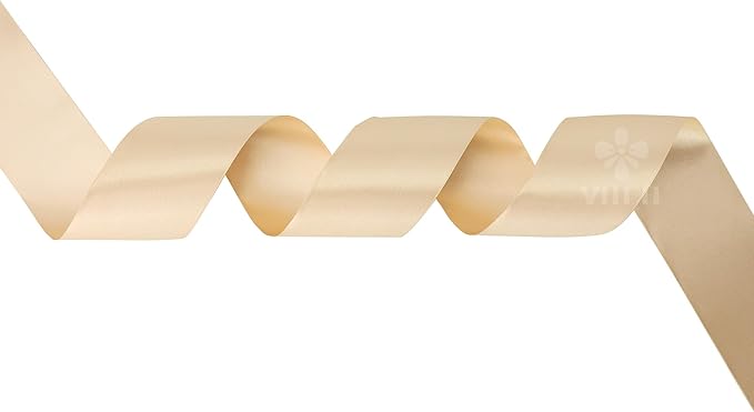MEEDEE Champagne Satin Ribbon 2 Inch Champagne Ribbon Lux Double Faced Ribbons by 25 Yards Silk Satin Ribbons for Gift Wrapping, Wedding, Flower Bouquet, Holiday Decorating