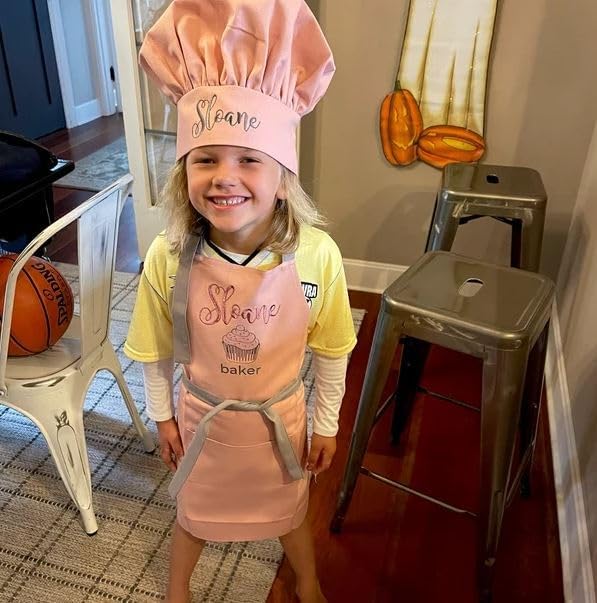Kids Apron - Embroidered Personalized Cooking Custom Apron with Name, Adjustable, Cotton, with Pockets, for cooking