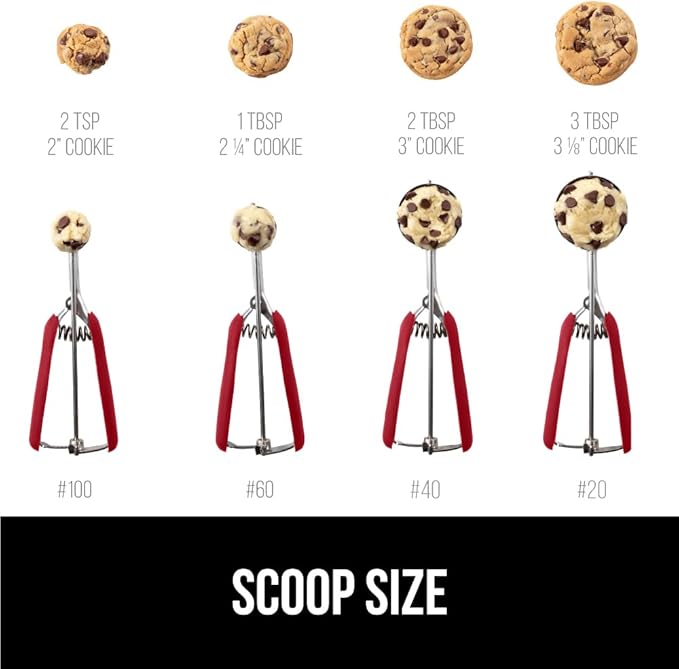 GORILLA GRIP BPA-Free Stainless Steel Cookie Scoop, 3 TBSP Scooper #20, Soft Grip Handle, Easy Food Release, Create Even Portion Sizes, Multipurpose Kitchen Melon Baller, Meatball Spring Scoops, Red