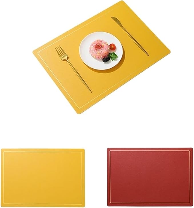 Double-Sided Color Black Red Placemats Set of 1/4/6 Gold Edge PU Leather Place Mats Indoor & Outdoor for Patio Table(SG Gold red,6set)
