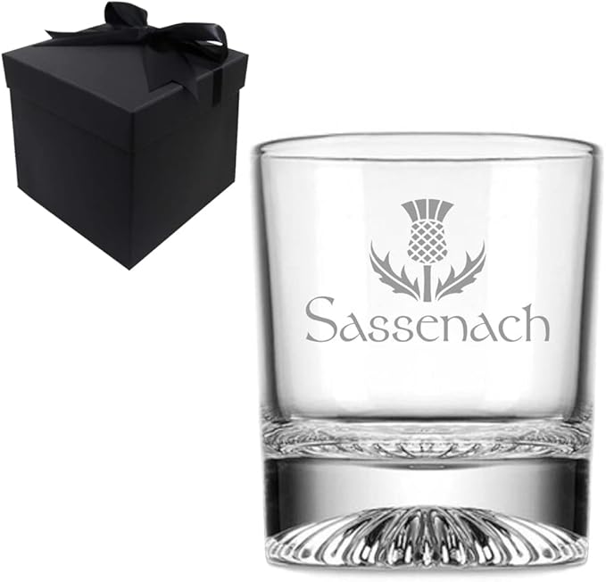 Etchpress Valentines Day Gifts for Men Women, Sassenach Scottish Thistle Heavy Base Rocks Cocktail Whiskey Glass, Great Gift for Dad