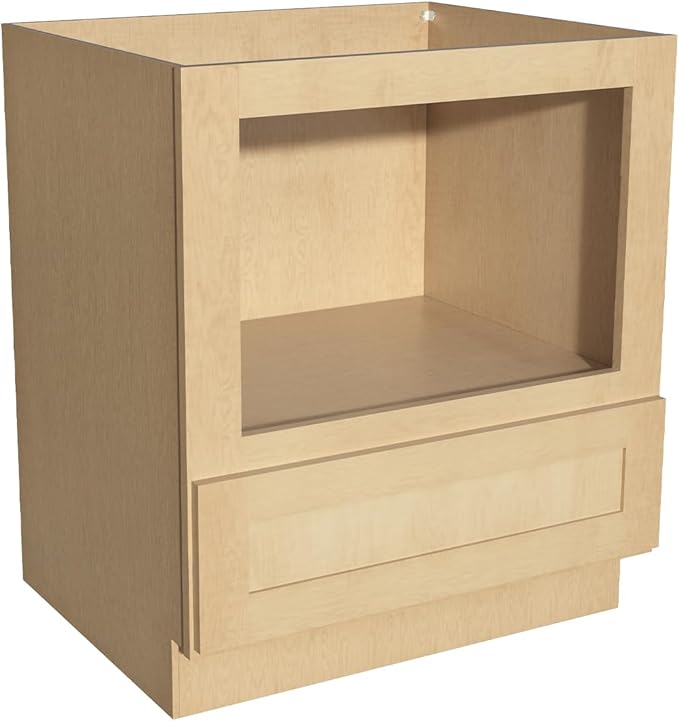 Solid Wood RTA 30" Microwave Base Cabinet, Kitchen Oven Cabinet - with 1 Full Overlay Narrow EdgeDrawer (Natural Wood, 30" Width x 24" Depth x 34 1/2" Height)