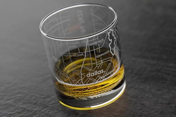 Well Told Engraved Dallas Texas Map Rocks Glass, Old Fashioned Whiskey Glass (11 oz, Clear) Etched Whiskey Glass, Gifts For Whiskey Lovers