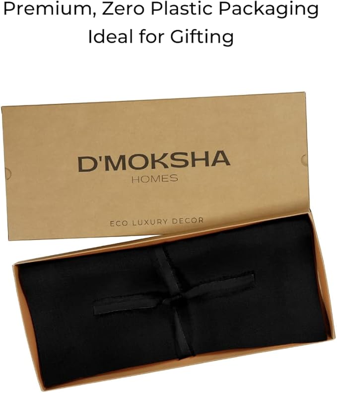 D'Moksha Homes Linen Black Table Runner 144 Inches Long - 100% Pure Linen Extra Long Table Runner 14 x 144 Inch for Spring, Easter - Machine Washable