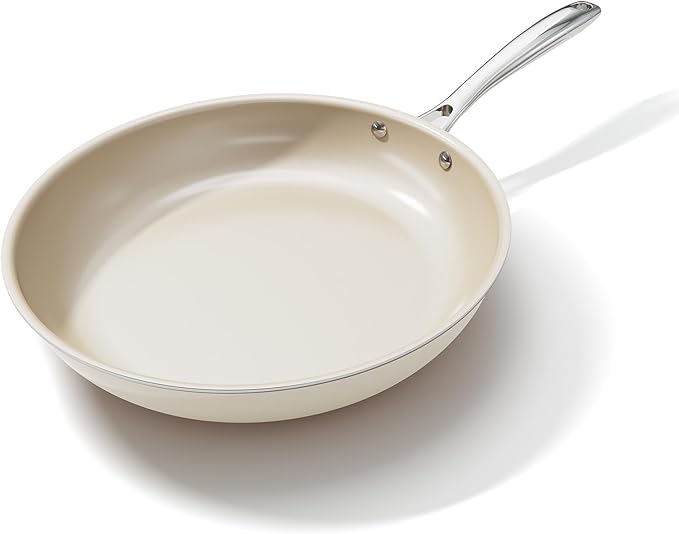 Nonstick Frying Pan Skillet, Ceramic Non-Stick Saute Pans, Cooking Fry Pan, All Stovetops, Dishwasher/Oven Safe, PFAS-Free, Non Toxic (Cream White, 9.5 Inch)