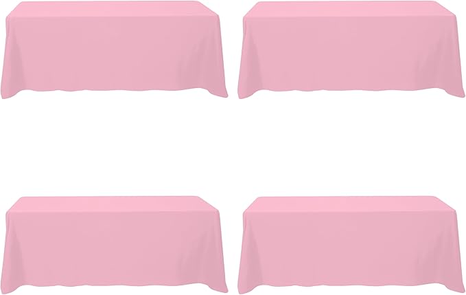 BRILLMAX 4 Pack Pink Tablecloths 90 x 156 Inch for 8ft Rectangle Tables - 150 GSM Polyester Fabric, Floor Length Drop, Water, Stain & Wrinkle Resistant Cloth Cover for Wedding Reception Banquet