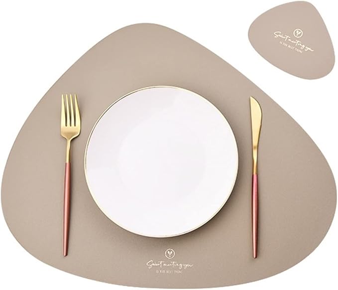 Waterproof & Oil-Proof PU Leather Table Mat Set - Non-Slip & Heat-Insulation Pad with One Coaster Ideal for Table Decor(Cream)