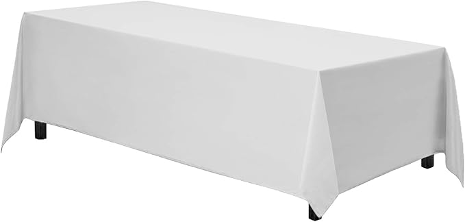 Gee Di Moda Rectangle Tablecloth - 90 x 132 Inch White Table Cloth for 6 Foot Tables with Floor-Length Drop - Heavy Duty Washable Fabric for Holiday Party, Dinner, Weddings & Baby Shower