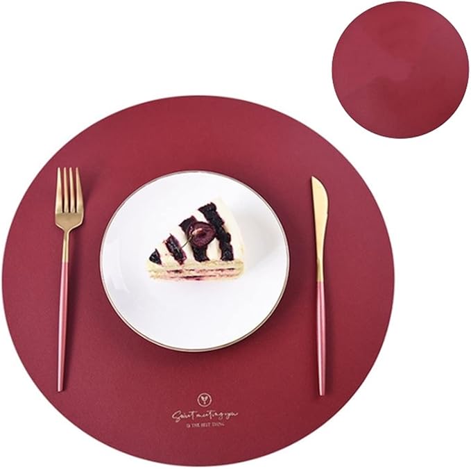 Pink PU Home Placemats and Coasters Set Washable Round Table Mat Waterproof Coffee Mats Heat- Table Place Mat(Circle red)