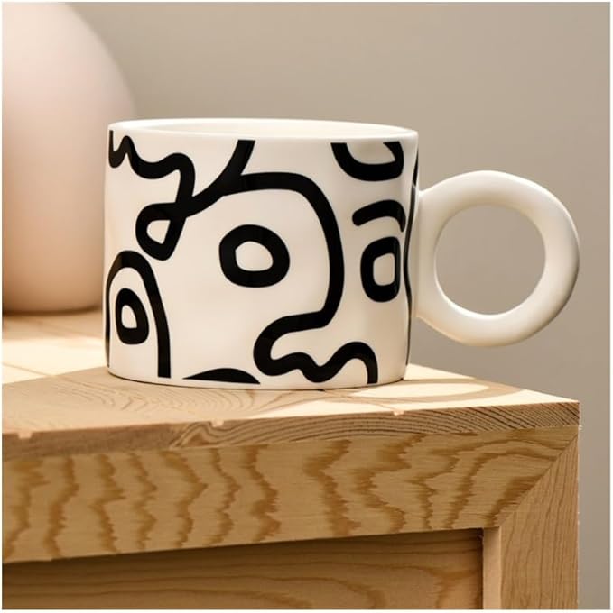 Mug Nordic Style Graffiti Mug Face Cup Ceramic Cup Breakfast Milk Cup Large Capacity Water Cup Porcelain Coffee Mugs