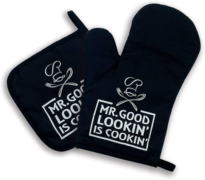 zcyhtqp, Mr.Good Looking is Cooking, Funny Silicone Non-Slip Oven Mitts and Pot Holders Sets of 2, Cooking Baking BBQ Gifts, Kitchen Gift for Men, Father's Day Kitchen Gifts, Chef Gift