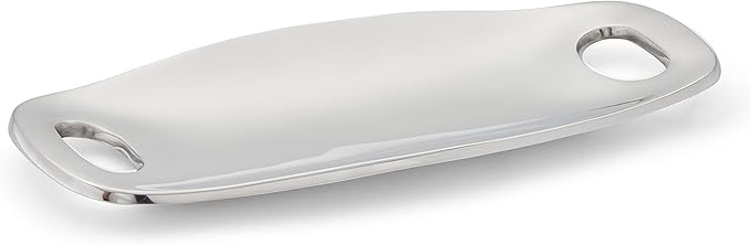 Nambé Handled Serving Tray – Rectangular Plank Design with Curved Sides to Prevent Drips – Modern Alloy Serveware for Dining, Entertaining & Decorative Display – Crafted from Signature Metal (Silver)