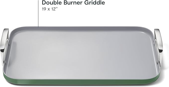 Caraway Double Burner Griddle - 19x12” Griddle Pan - Non-Stick Ceramic Coated - Non Toxic, PTFE & PFOA Free - Oven Safe & Compatible with All Stovetops - Sage
