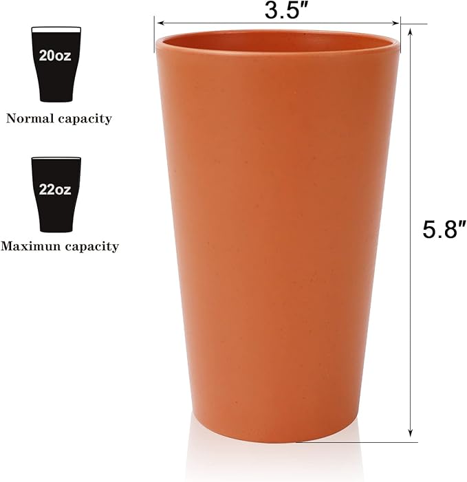 Homienly Reusable Plastic Cups - Wheat Straw Unbreakable Drinking Glasses & Water Glasses | Multi-Color Stackable Plastic Cups, Dishwasher Safe | Glassware & Cup Sets for Kitchen (20 oz 8-Pack)