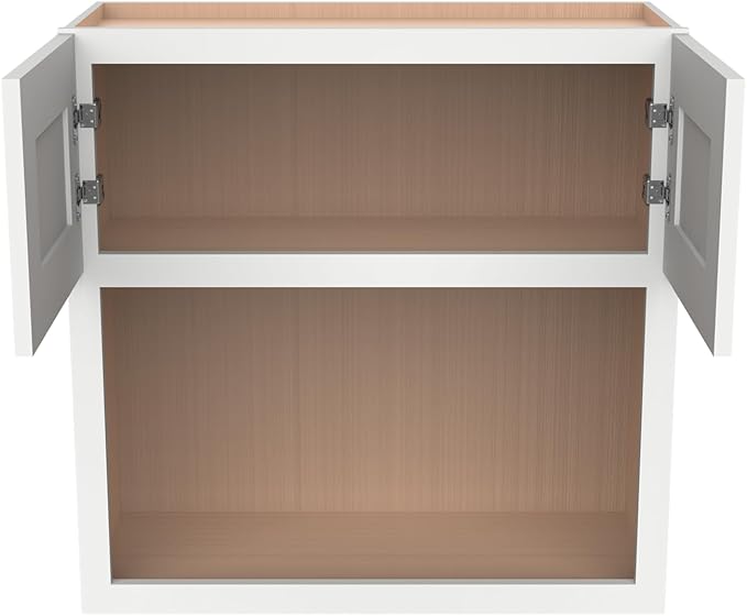 Solid Wood RTA Wall Microwave Cabinet with Open Shelves – Shaker Style, Space-Saving Kitchen Pantry Storage, Durable and Versatile Wall-Mounted Organizer (SK-Origami White, 30" W x 24" D x 36" H)