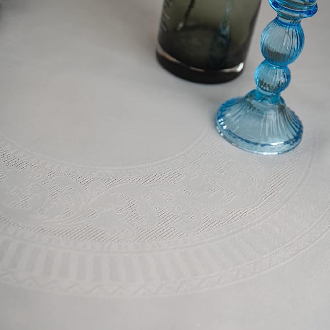 MANGATA CASA Round Tablecloth Faux Cotton Waterproof and Wrinkle Resistant Washable Jacquard Polyester Table Cloth for Kitchen Dining/Party/Indoor and Outdoor Use(White,60R inch)