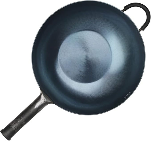 臻三环 ZhenSanHuan HandHammered Iron Wok Flat Bottom Induction Suitable (32CM Iron Handle with Help)