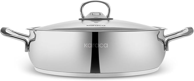 Karaca Stainless Steel Cookware Set 13-Piece, Storage Containers, Creamer Pan, Pot Set, Induction Kitchen Cooking Set for Daily Cooking, Elegant Silver Finish Pots and Pans Set