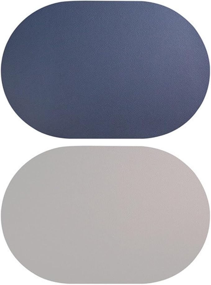 PU Oval Placemat for Dining Table Leather Textural Designed Non-Slip Oil Proof Water Heat Stain Placemat(1PCS Double Sided D)